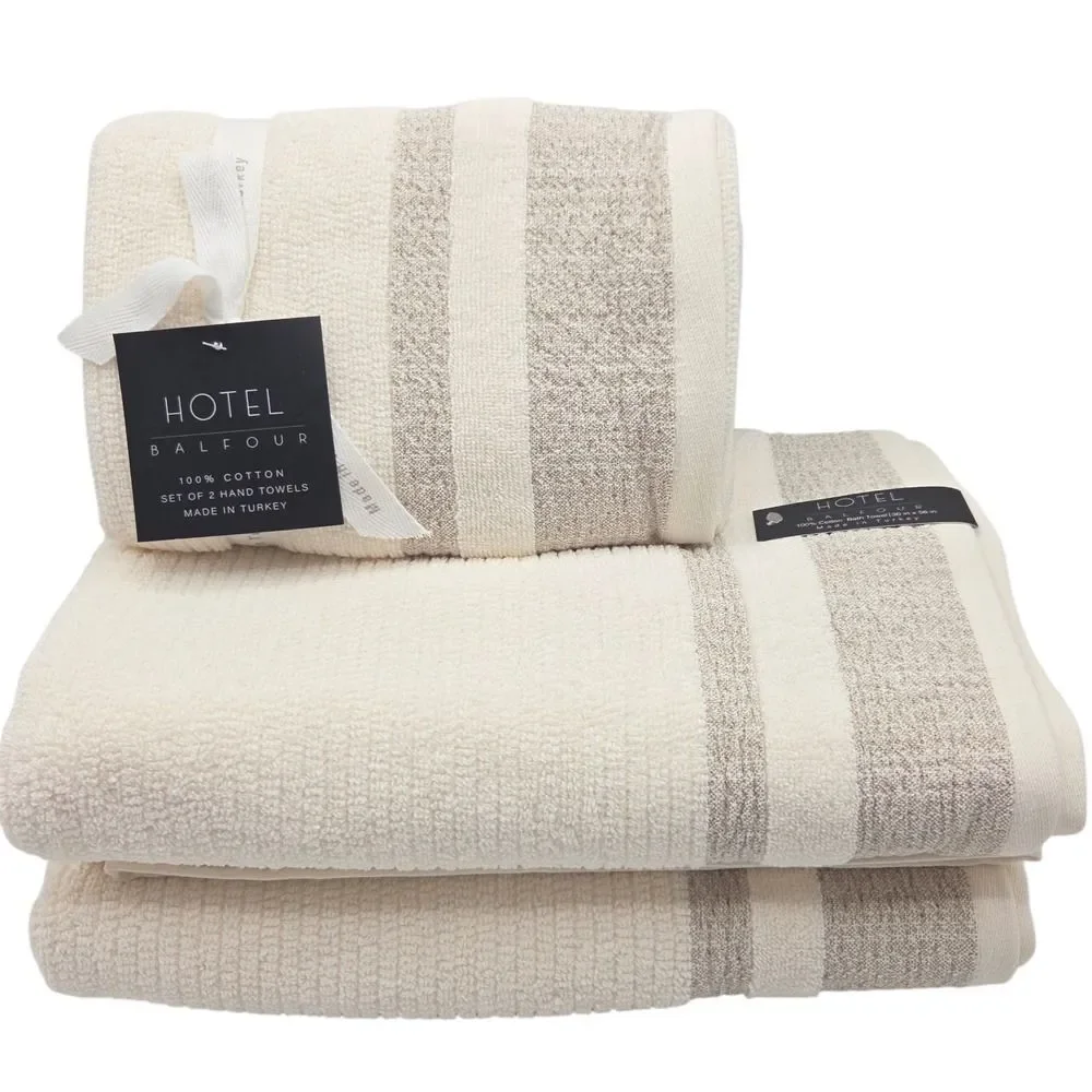 Hotel Balfour 4pc Cream And Taupe Turkish Cotton Towel Set 2 Bath 2 Hand